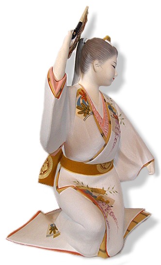 японская статуэтка Танцовщица с веером, керамика, Хаката, 1960-е гг.