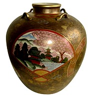 японский антикварный фарфор: ваза сацума с круговой росписью