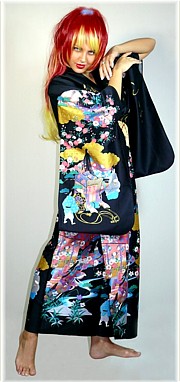 японское кимоно из хлопка с удлиненными рукавами