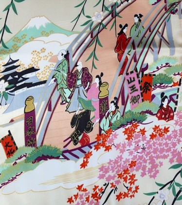 рисунок ткани японского шелкового кимоно ЭДОГАВА