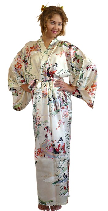 шелковое кимоно Эдогава, кроемовое