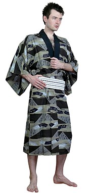 японское традиционное мужское шелковое кимоно, винтаж