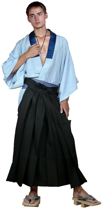 одежда самурая: хакама, шелковое кимоно и деревянная обувь