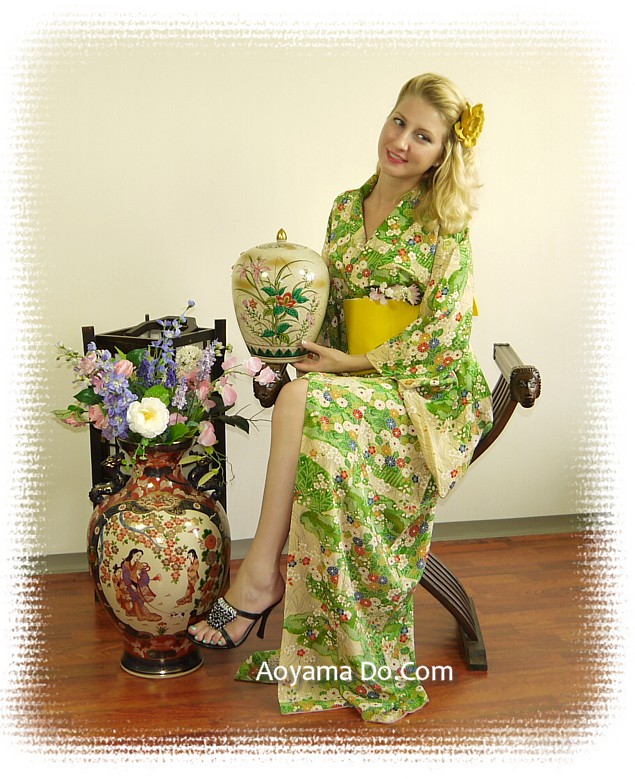 японское шелковое весеннее кимоно, винтаж